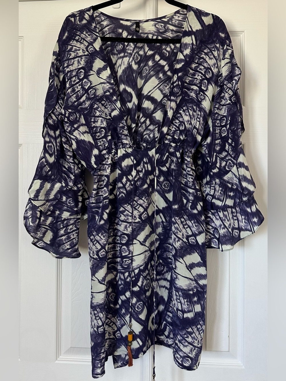 ViX Paula Hermanny 100% Silk Plunging V-Neck Caftan Tunic Cover-Up size large